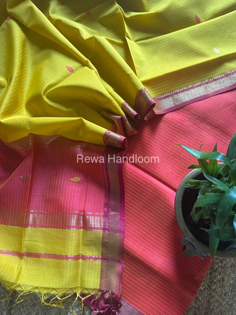 Maheshwari Fuchsia-Mustard Yellow Motifs Top-Dupatta Set PST097