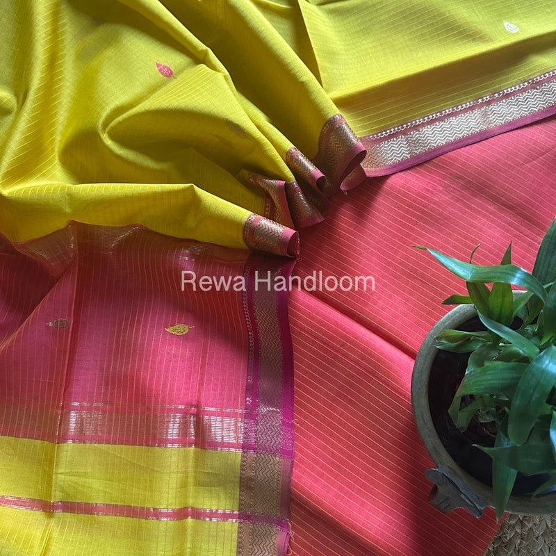 Maheshwari Fuchsia-Mustard Yellow Motifs Top-Dupatta Set PST097