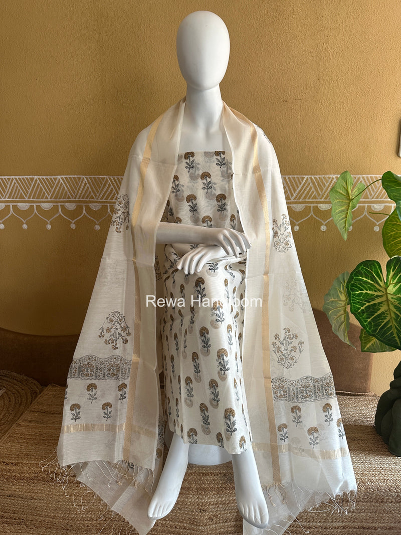 Maheshwari Handblock Print Top-Dupatta