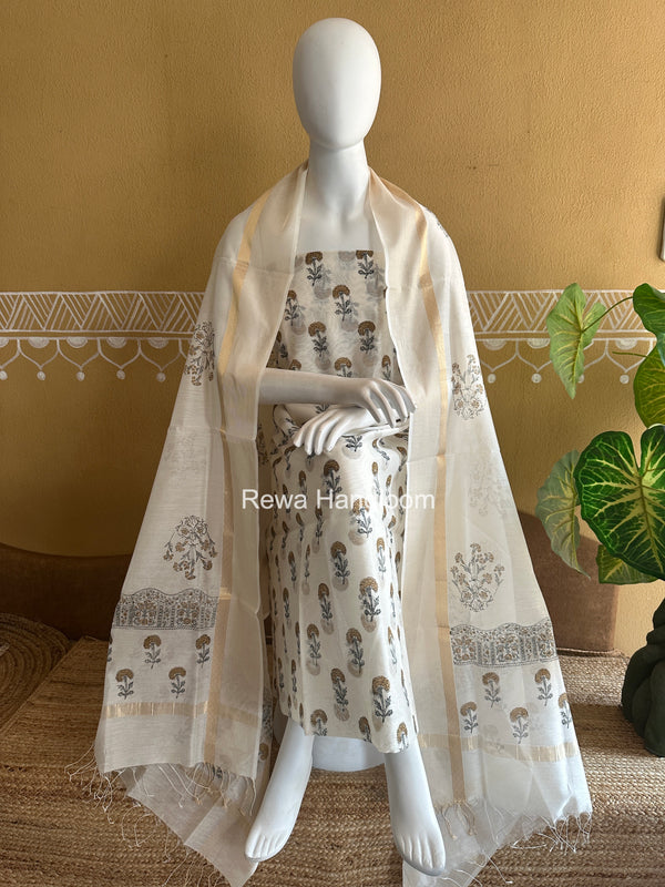 Maheshwari Handblock Print Top-Dupatta