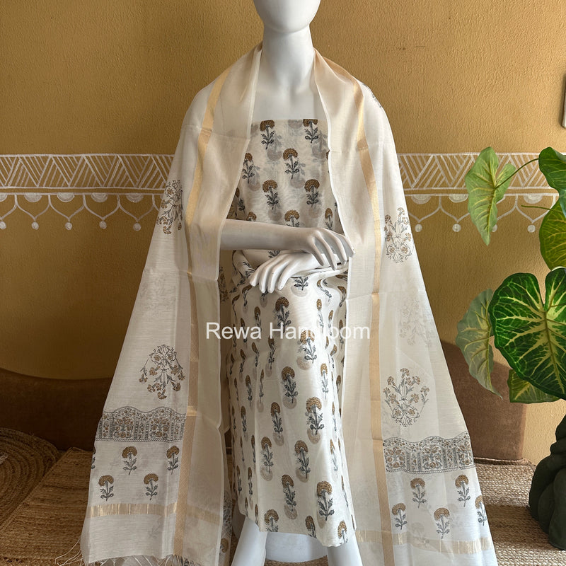 Maheshwari Handblock Print Top-Dupatta