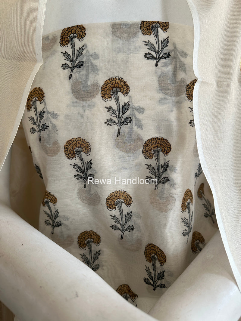 Maheshwari White Handblock Print Top-Dupatta HBS0206