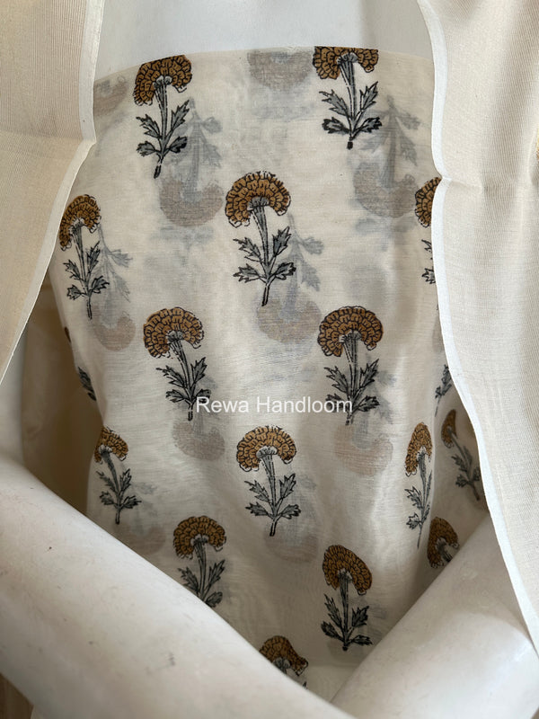 Maheshwari White Handblock Print Top-Dupatta HBS0206