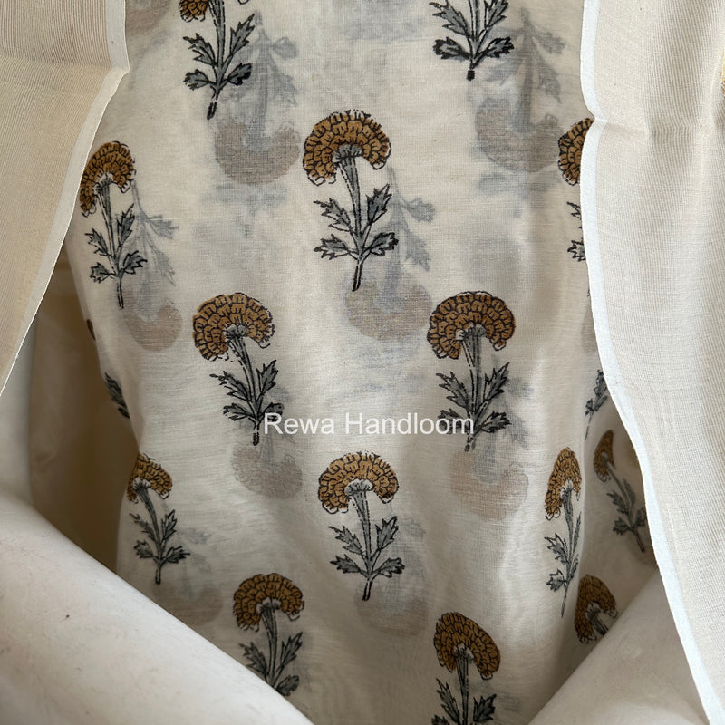 Maheshwari White Handblock Print Top-Dupatta HBS0206