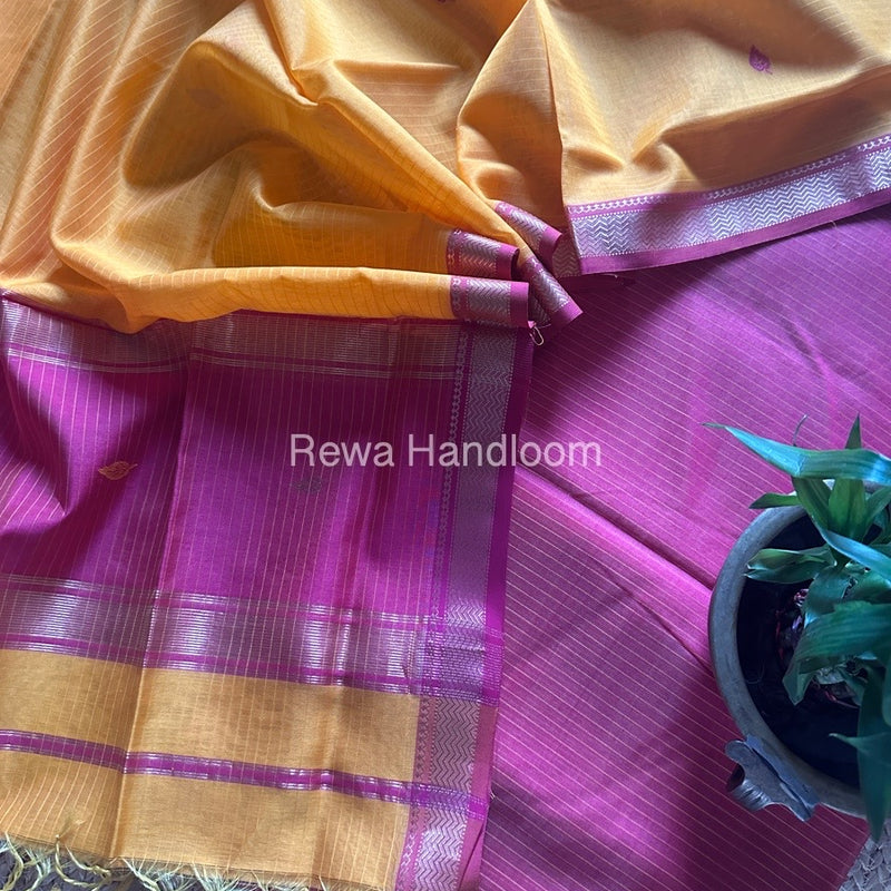 Maheshwari Rani Pink-Yellow Motifs Top-Dupatta Set PST0165