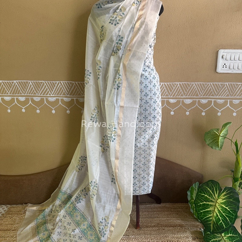Maheshwari Handblock Print Top-Dupatta