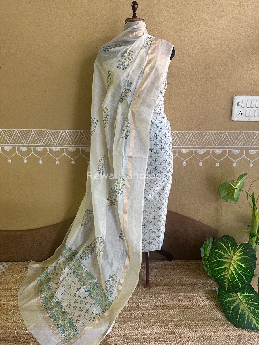 Maheshwari Handblock Print Top-Dupatta