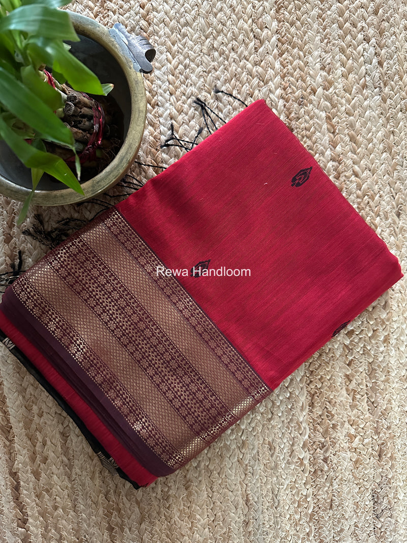 Maheshwari Maroon Flower Butti Saree PBS06