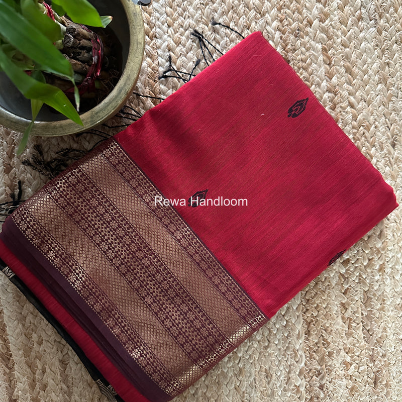 Maheshwari Maroon Flower Butti Saree PBS06