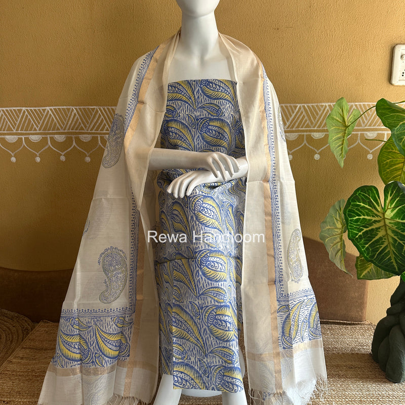 Maheshwari Handblock Print Top-Dupatta