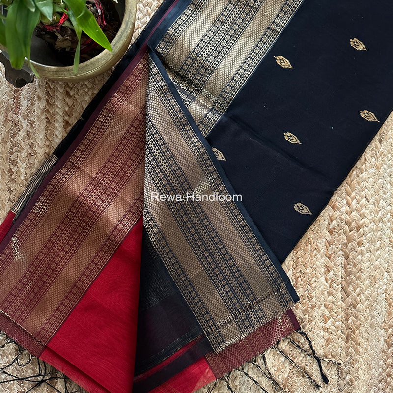 Maheshwari Maroon Flower Butti Saree PBS06