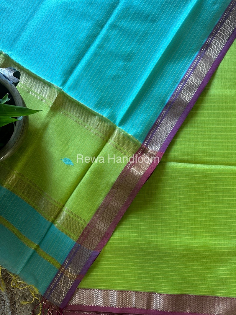 Maheshwari Parrot Green-Light Sea Green Motifs Top-Dupatta Set PST0118