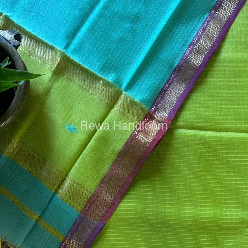 Maheshwari Parrot Green-Light Sea Green Motifs Top-Dupatta Set PST0118