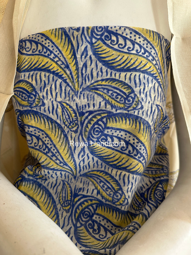 Maheshwari Blue-White Handblock Print Top-Dupatta HBS0138