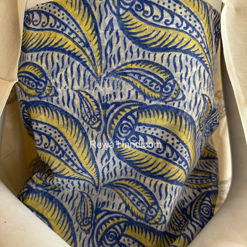 Maheshwari Blue-White Handblock Print Top-Dupatta HBS0138