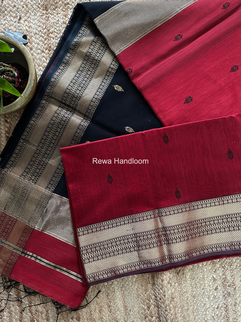 Maheshwari Maroon Flower Butti Saree PBS06