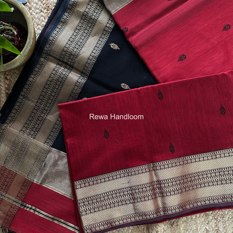 Maheshwari Maroon Flower Butti Saree PBS06