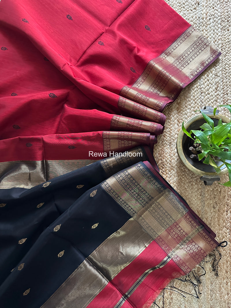 Maheshwari Maroon Flower Butti Saree PBS06