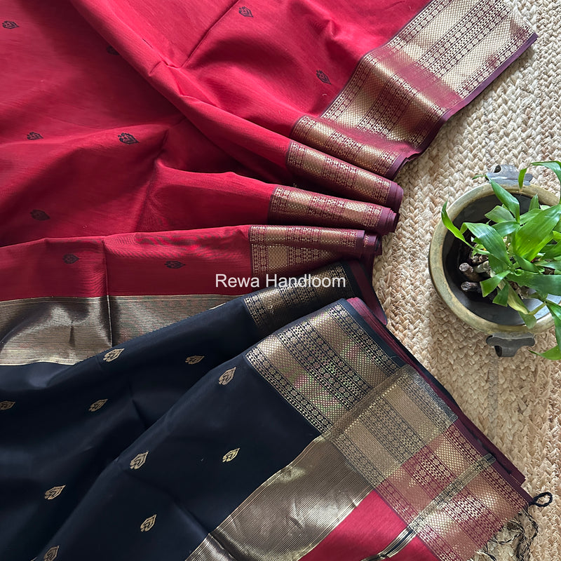 Maheshwari Maroon Flower Butti Saree PBS06
