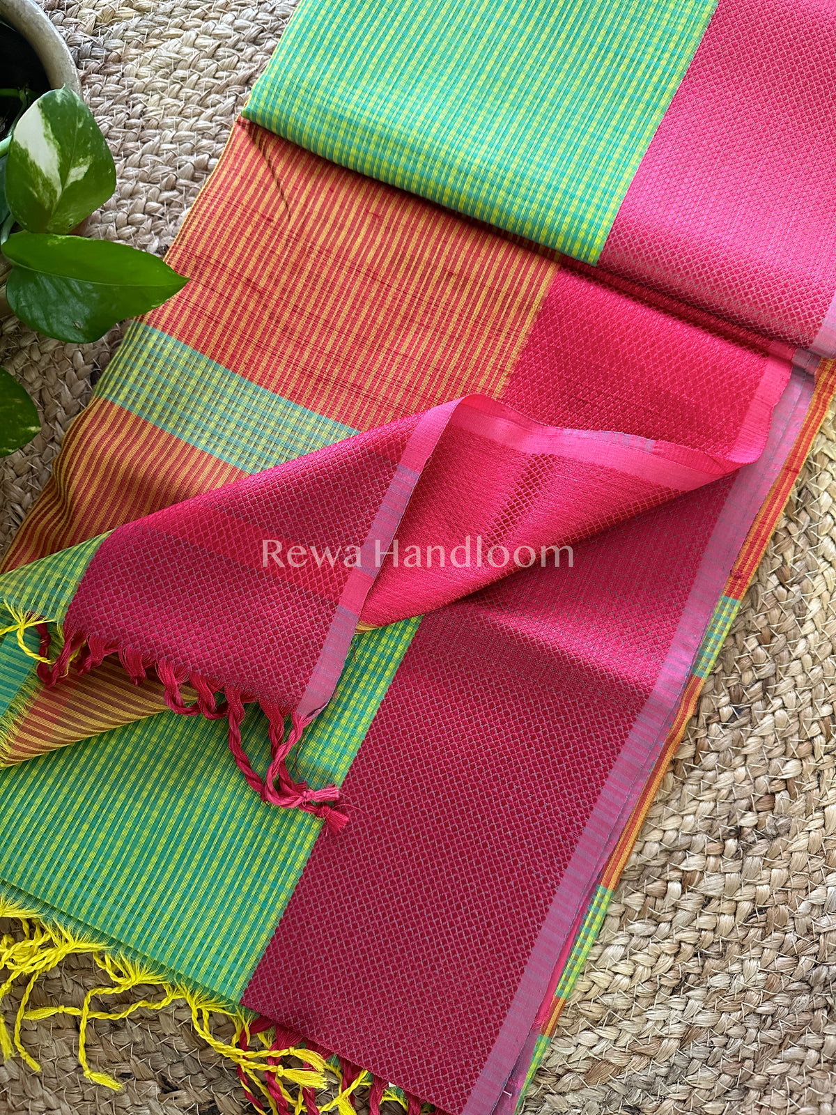 Maheshwari Sea Green Resham Thread Border Saree-RES011