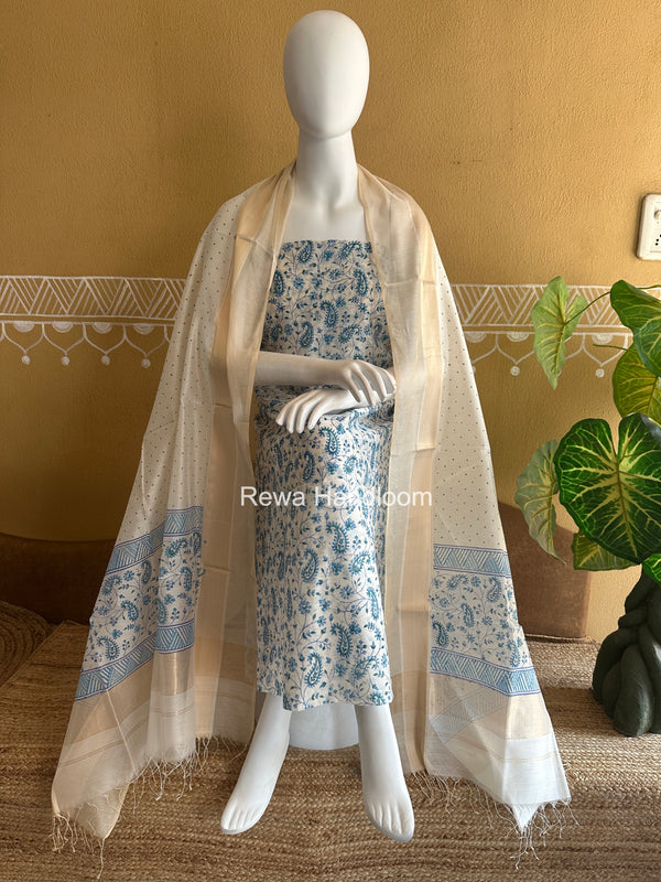 Maheshwari Handblock Print Top-Dupatta
