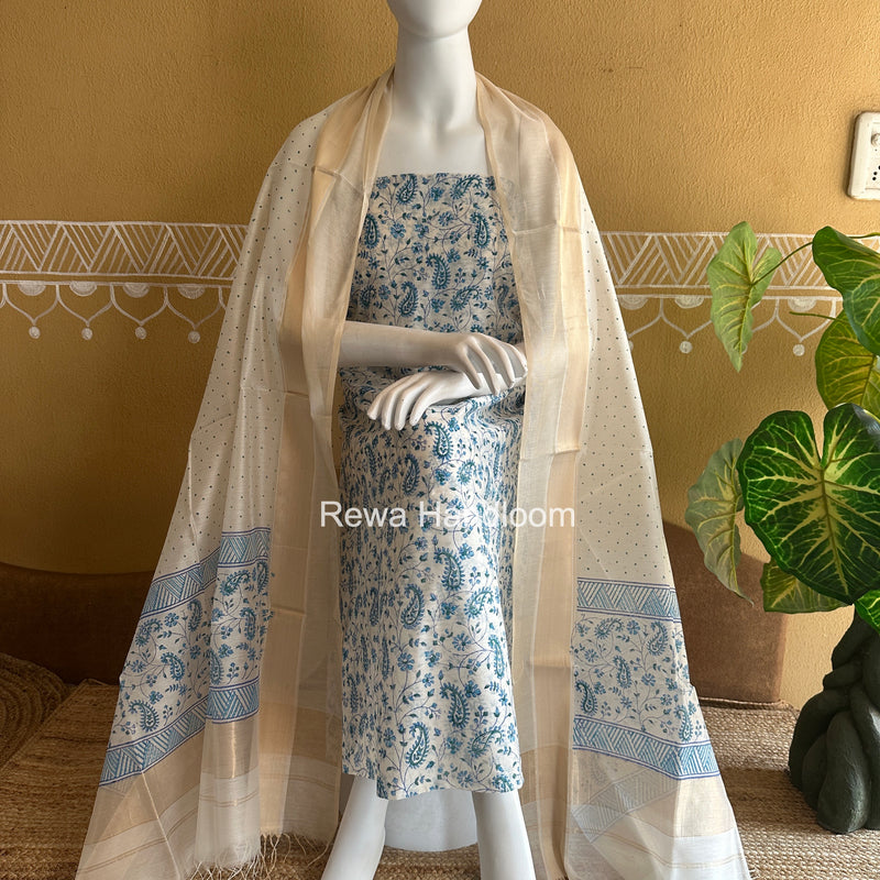 Maheshwari Handblock Print Top-Dupatta