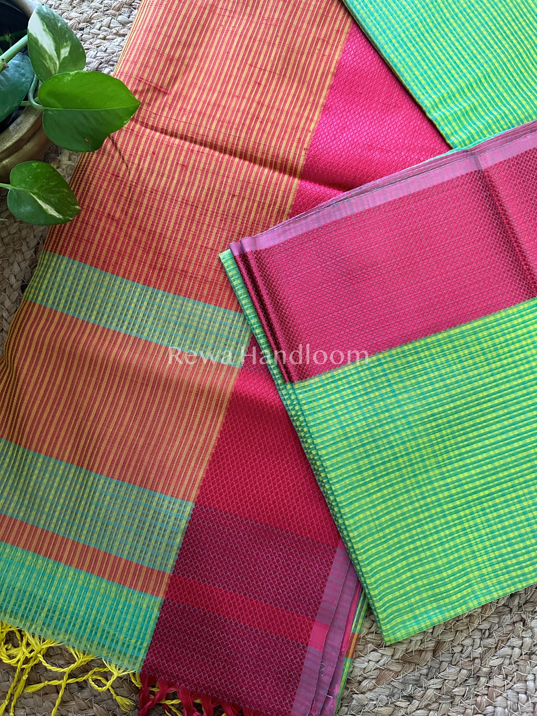 Maheshwari Sea Green Resham Thread Border Saree-RES011