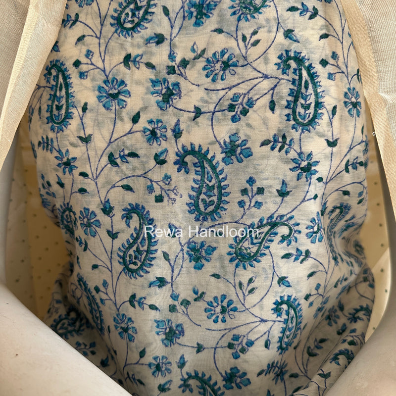 Maheshwari White Handblock Print Top-Dupatta HBS0203