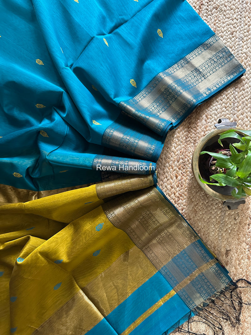 Maheshwari Sky Blue Flower Butti Saree PBS08