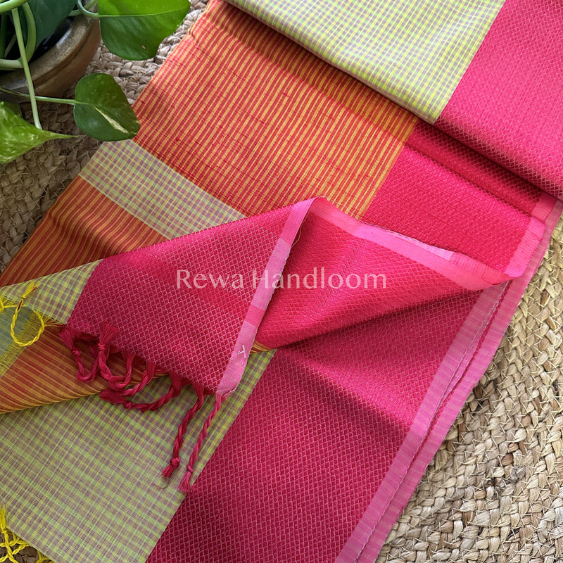 Maheshwari Yellow Resham Thread Border Saree-RES010