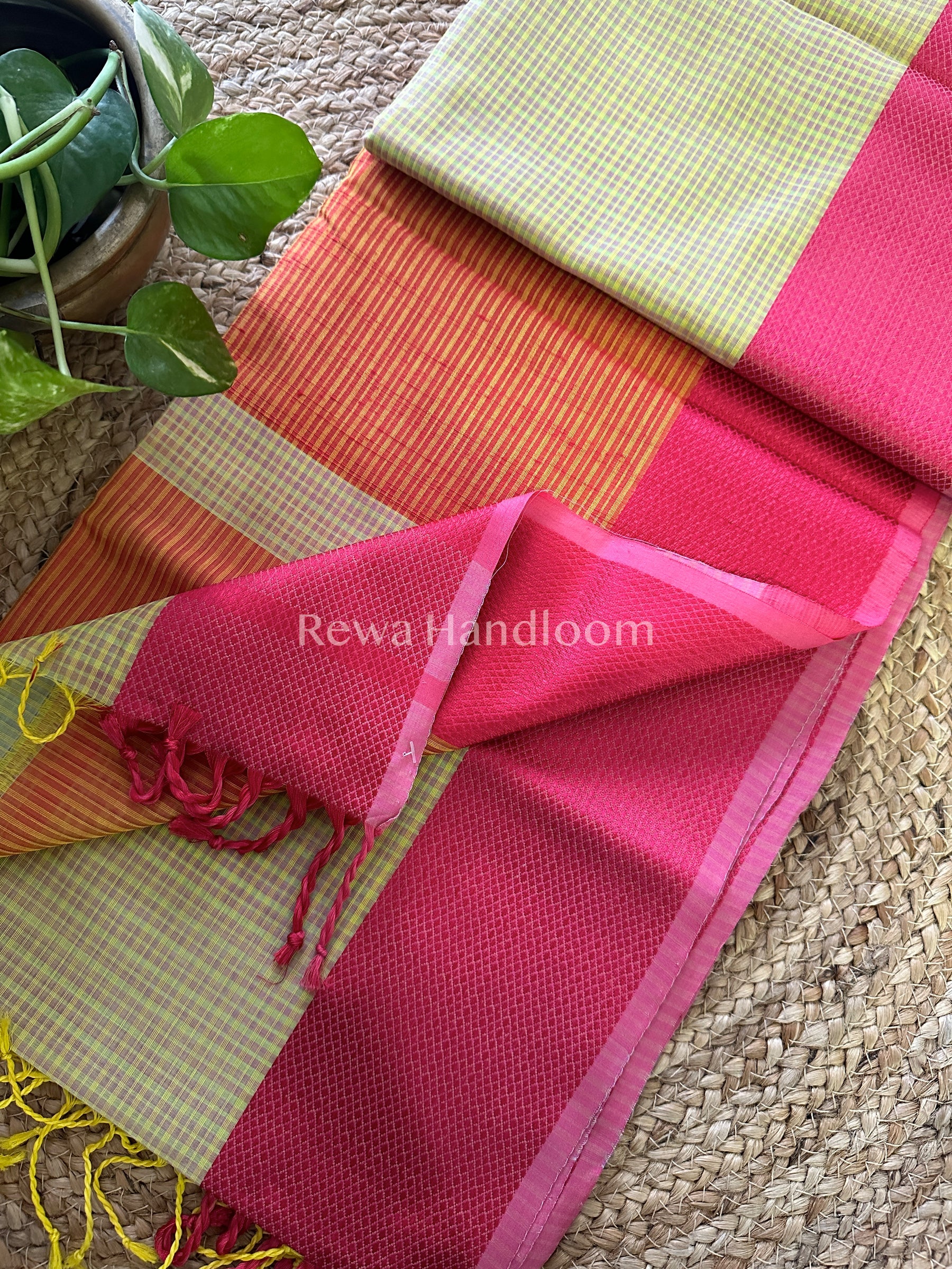 Maheshwari Yellow Resham Thread Border Saree-RES010