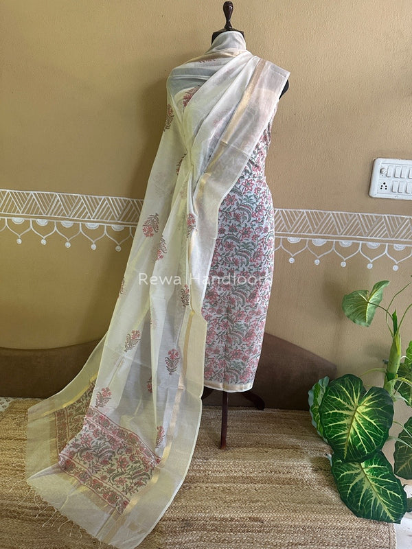 Maheshwari Handblock Print Top-Dupatta