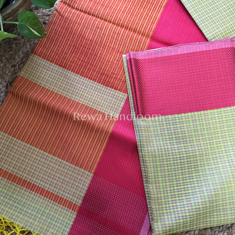 Maheshwari Yellow Resham Thread Border Saree-RES010