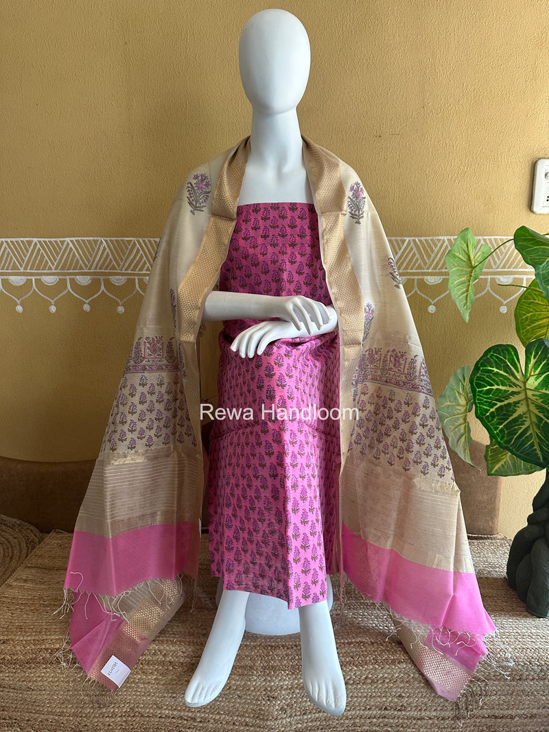 Maheshwari Handblock Print Top-Dupatta