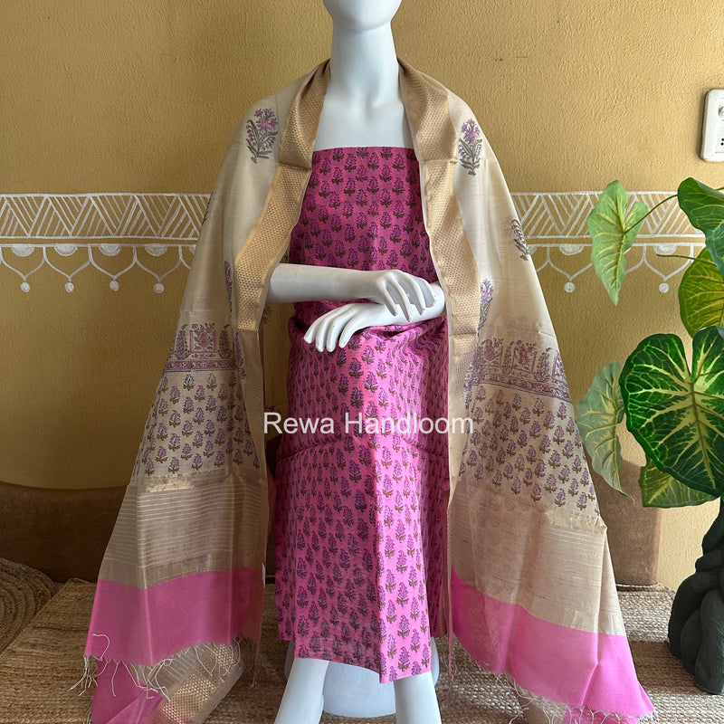 Maheshwari Handblock Print Top-Dupatta