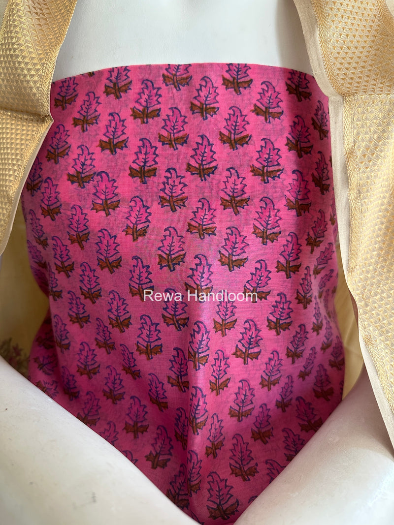 Maheshwari Rani Pink-Tussar Handblock Print Top-Dupatta HBS037