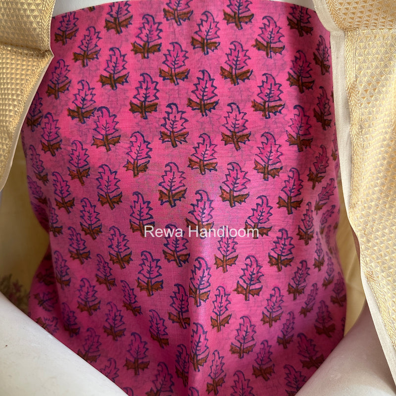 Maheshwari Rani Pink-Tussar Handblock Print Top-Dupatta HBS037