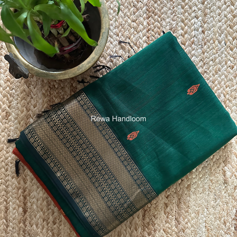 Maheshwari Green Flower Butti Saree PBS07