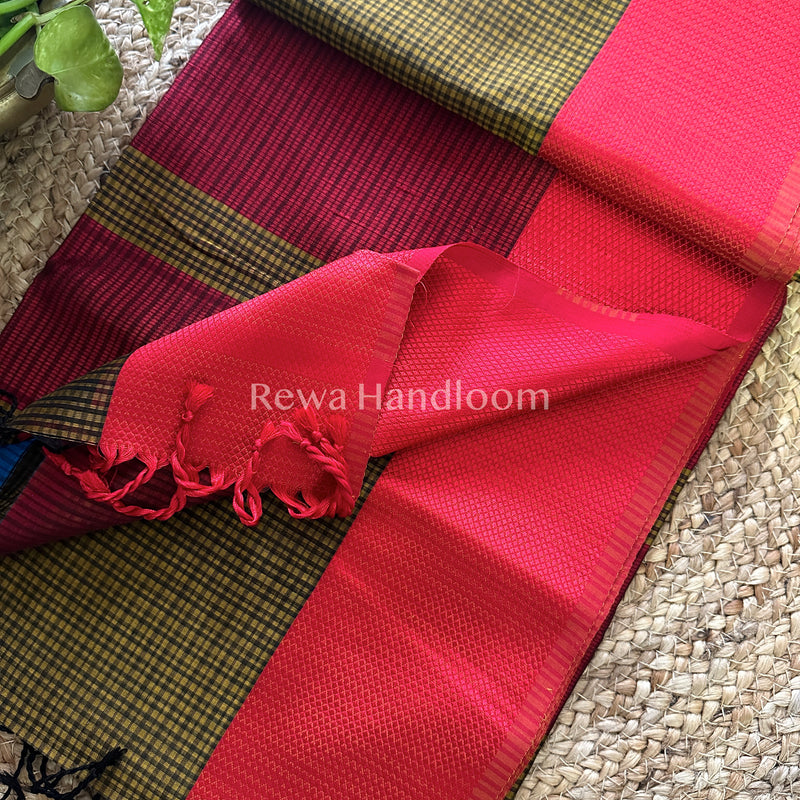 Maheshwari Mustard Resham Thread Border Saree-RES08
