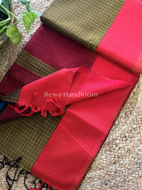 Maheshwari Mustard Resham Thread Border Saree-RES08