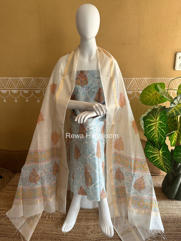Maheshwari Handblock Print Top-Dupatta