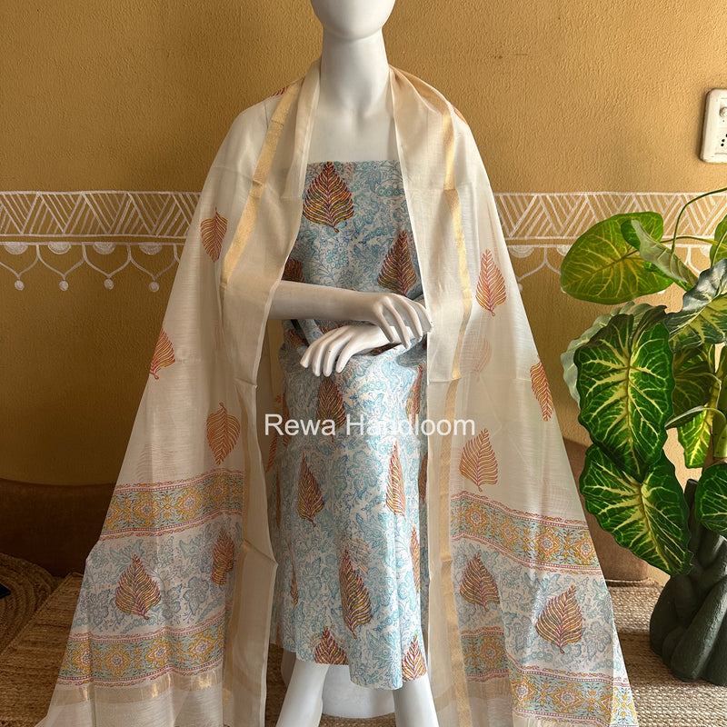 Maheshwari Handblock Print Top-Dupatta