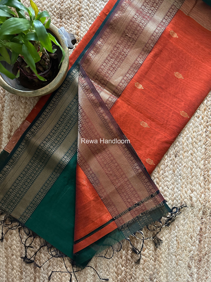 Maheshwari Green Flower Butti Saree PBS07