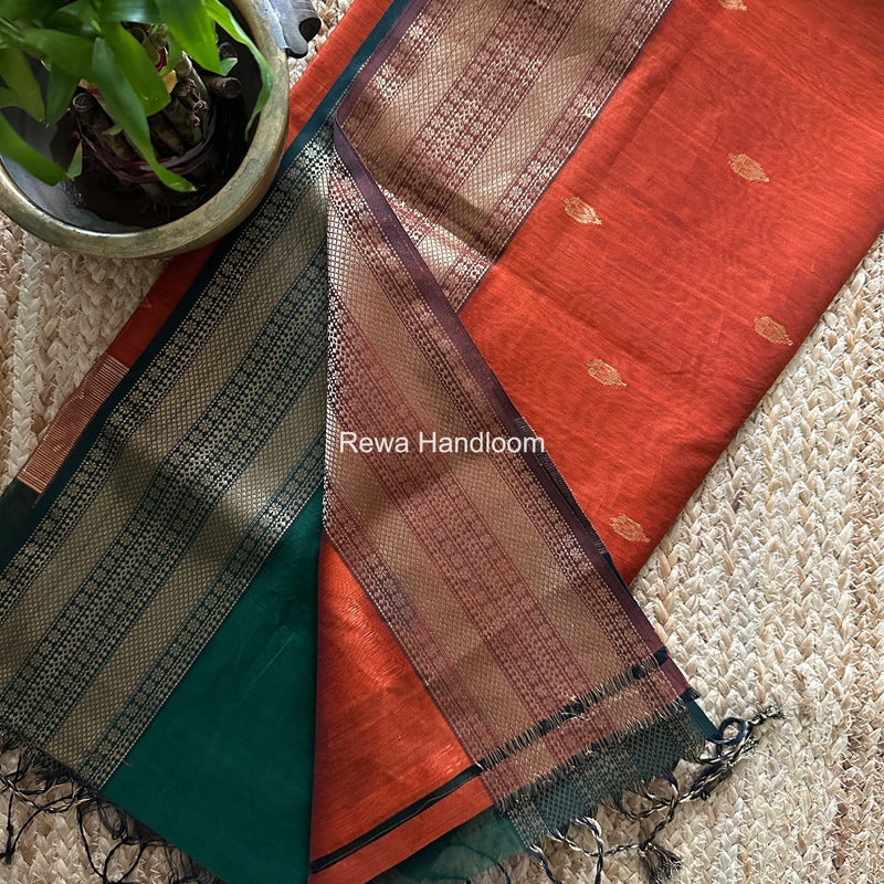 Maheshwari Green Flower Butti Saree PBS07