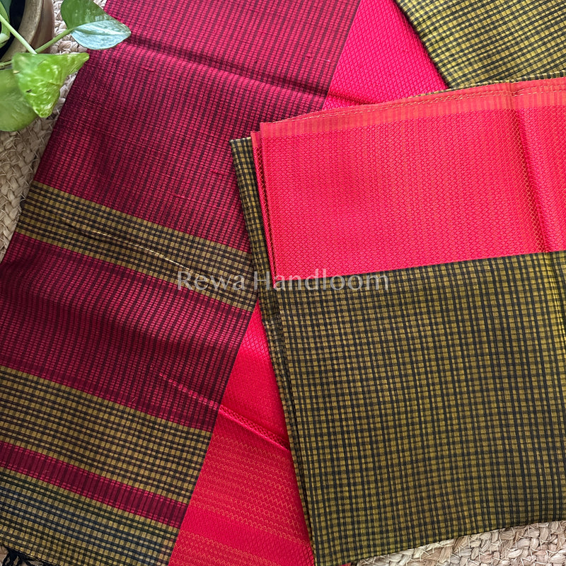 Maheshwari Mustard Resham Thread Border Saree-RES08