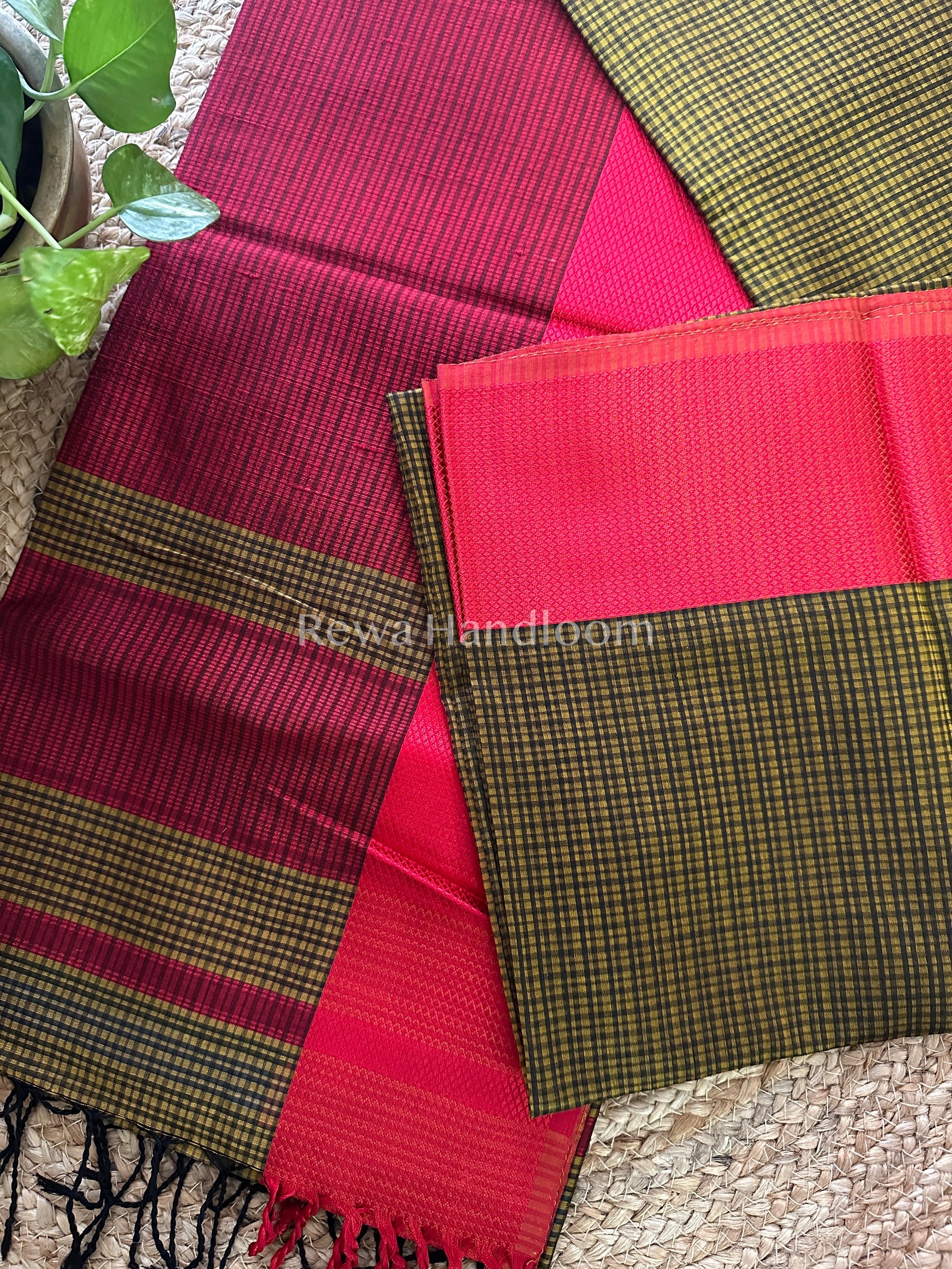 Maheshwari Mustard Resham Thread Border Saree-RES08