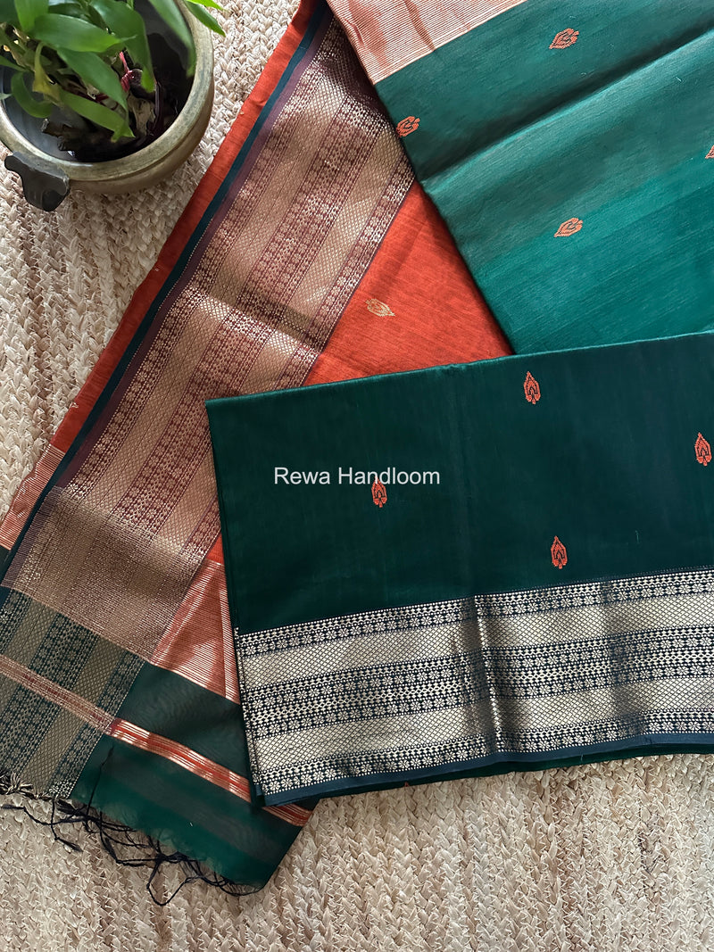 Maheshwari Green Flower Butti Saree PBS07