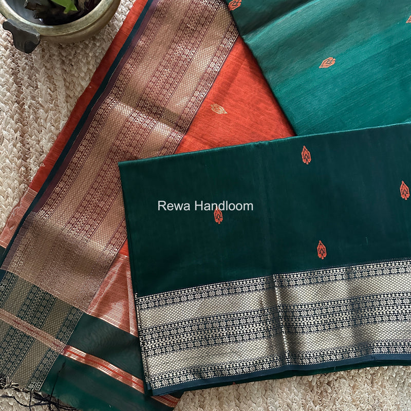 Maheshwari Green Flower Butti Saree PBS07