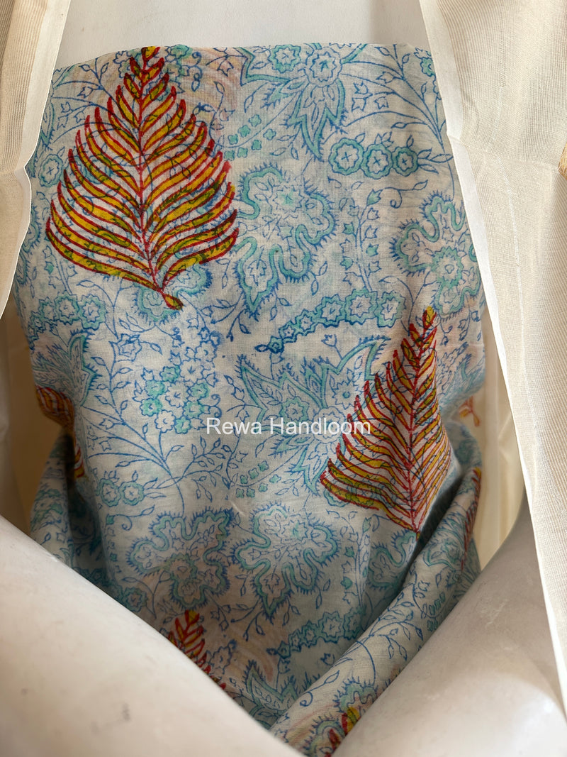 Maheshwari White Handblock Print Top-Dupatta HBS0187