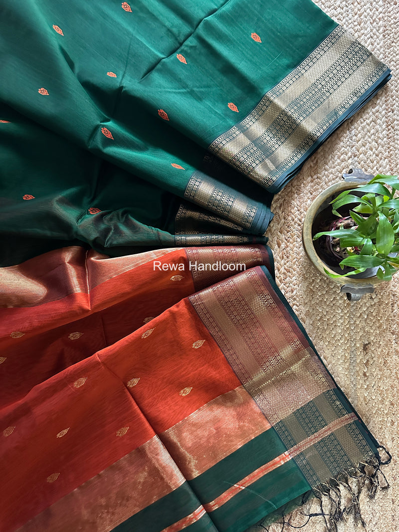 Maheshwari Green Flower Butti Saree PBS07